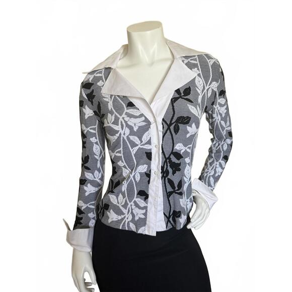 Vintage Y2k NaraCamicie Italy Knit Floral Button Down Shirt Women’s Size II - Picture 1 of 5